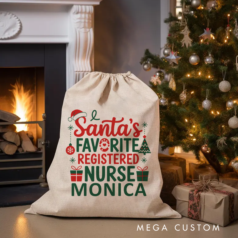Personalised Christmas Santa Sack for Nurse Santa's Favorite Registered Nurse Design Sack Christmas Gift