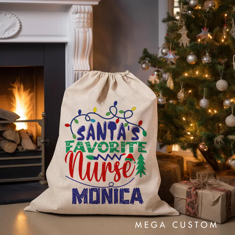 Personalised Christmas Santa Sack for Nurse Santa's Favorite Nurse Design Sack Christmas Gift