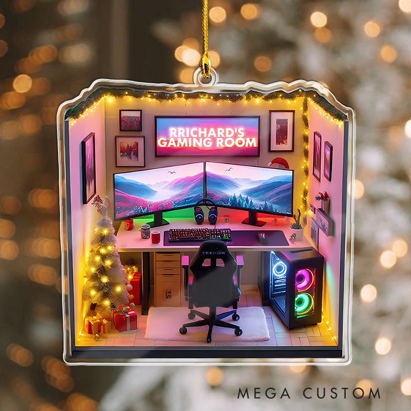 Personalized 2D Dreamy Gaming Room Christmas Ornament 2025 Acrylic Ornament Gamer Christmas Gift Video Game Xmas Gift Geek Christmas Decor