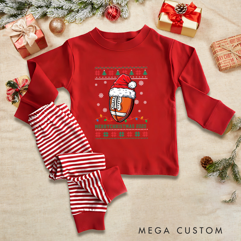 Personalized American Football Design Christmas Children's Pajamas with Custom Text,Celebrate the Season in Style