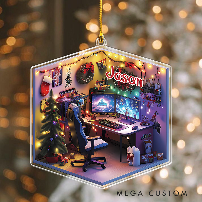 Personalized 2D Holiday Gaming Room Christmas Ornament 2025 Acrylic Ornament Gamer Christmas Gift Video Game Xmas Gift Geek Christmas Decor