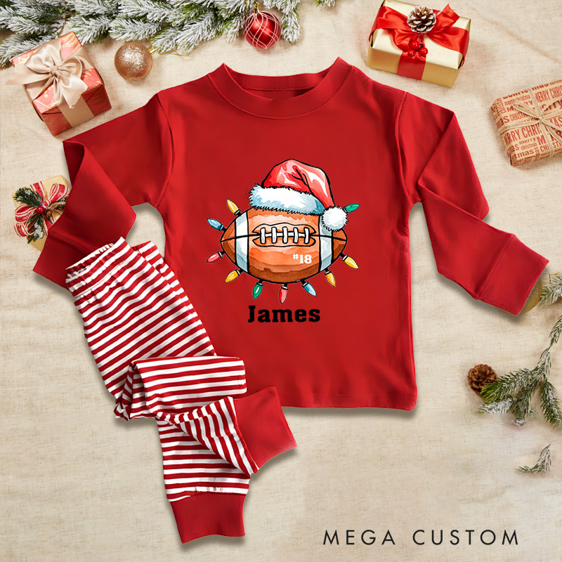 Personalized American Football Design Christmas Children's Pajamas with Custom Name and Number