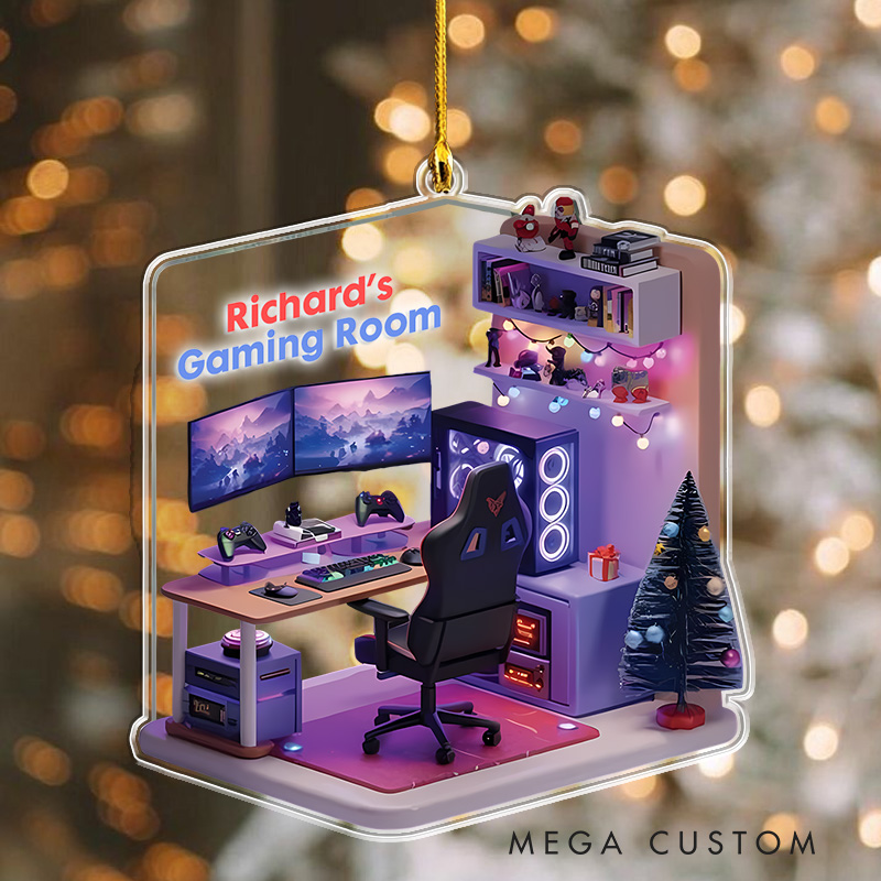 Personalized 2D Gaming Room in Dreams Christmas Ornament 2025 Acrylic Ornament Gamer Christmas Gift Video Game Xmas Gift Geek Christmas Decor