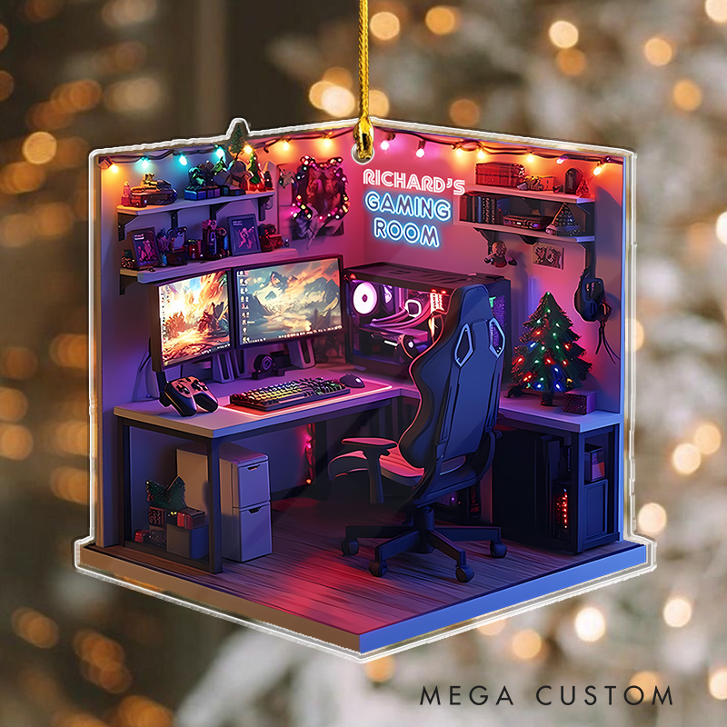 Personalized 2D Your Gaming Room Christmas Ornament 2025 Acrylic Ornament Gamer Christmas Gift Video Game Xmas Gift Geek Christmas Decor