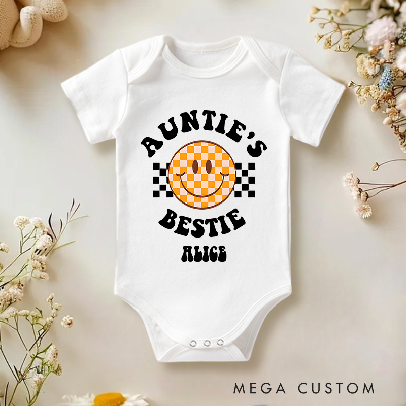 Personalized Auntie's Bestie Romper Baby Onesie Pregnancy Announcement Gift