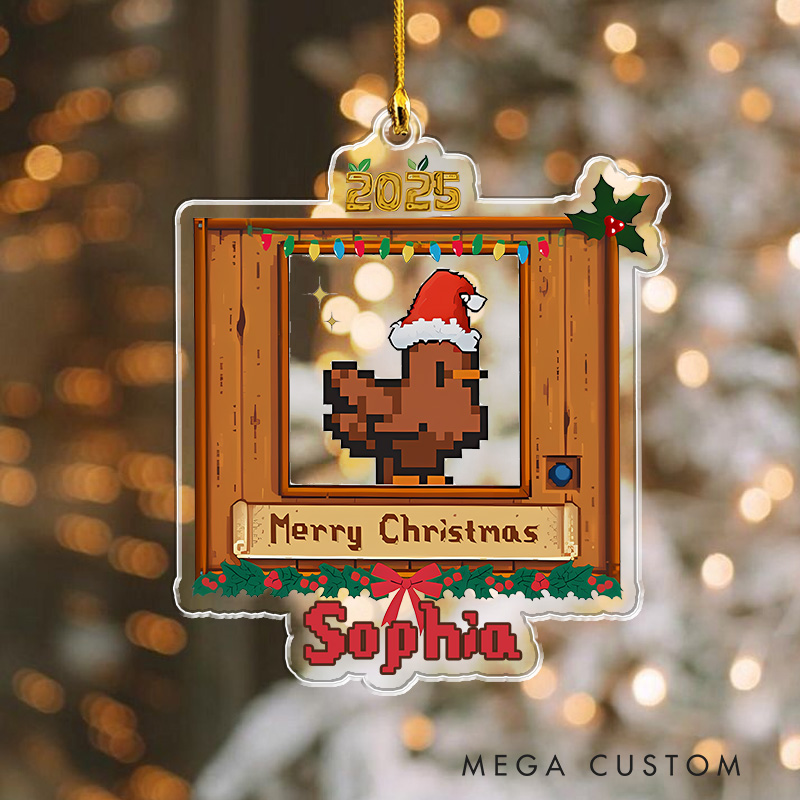 Personalized Pixel Chicken Valley Christmas Ornament 2025 Acrylic Ornament Gamer Christmas Gift Video Game Xmas Gift Geek Christmas Decor