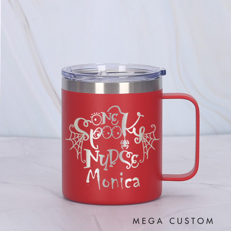  Personalized Laser Engraved Coffee Mug Custom One Spooky Nurse Design Coffee Mugs Insulated Stainless Steel Mugs