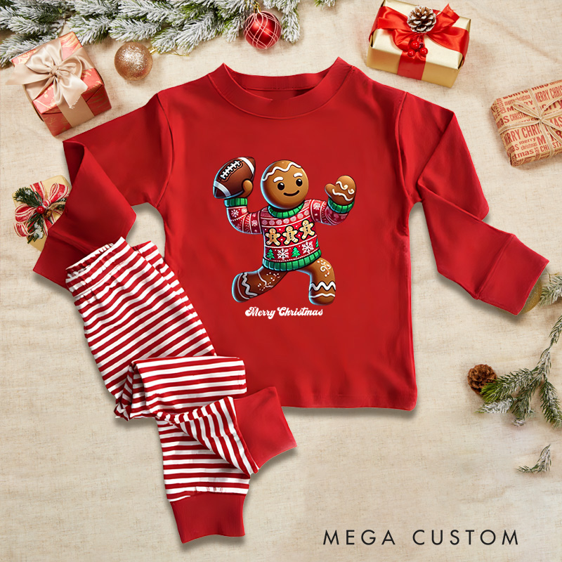 [Copy]Personalized American Football Love Design Christmas Children's Pajamas with Custom Text