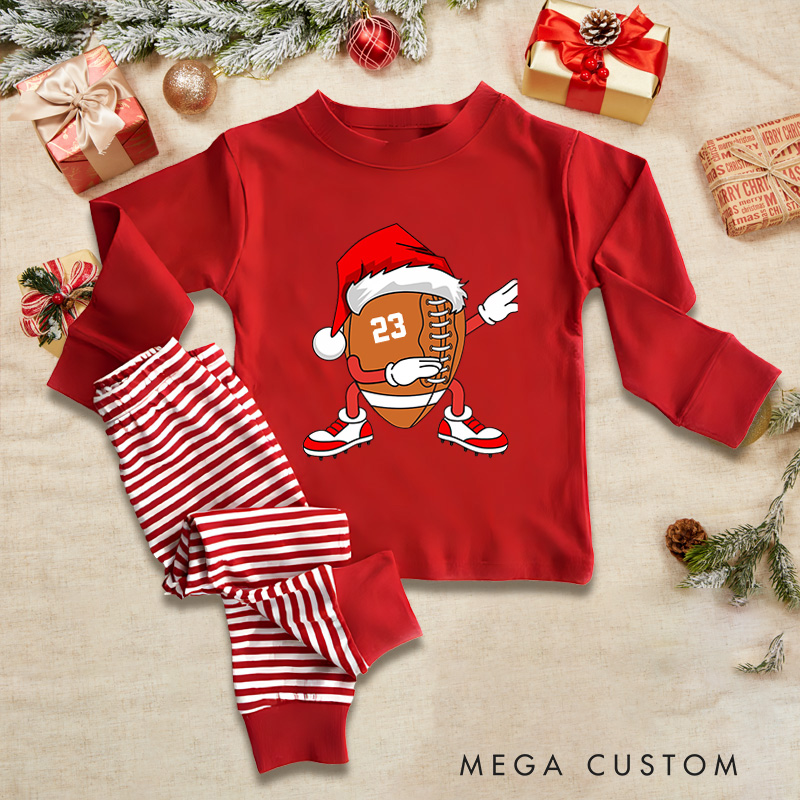 Personalized American Football Christmas Children's Pajamas with Custom Number