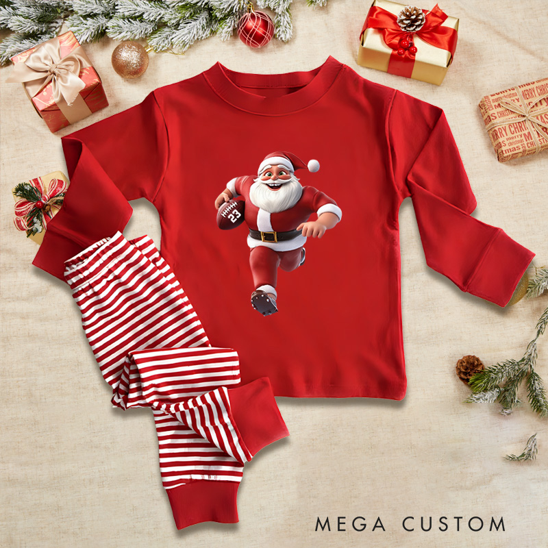 [Copy]Personalized American Football Christmas Children's Pajamas with Custom Number for Festive Style with a Fun Twist