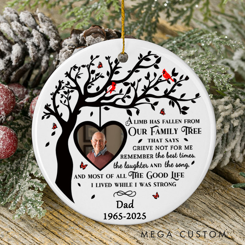 Personalized Photo Memorial A Limb Has Fallen From Our Family Tree Custom Circle Ceramic Christmas Ornament