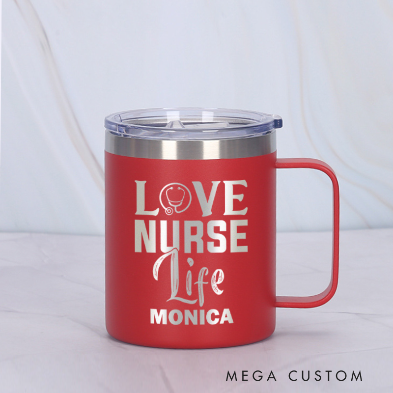 Personalized Laser Engraved Coffee Mug Custom Love Nurse Life Design Coffee Mugs Insulated Stainless Steel Mugs