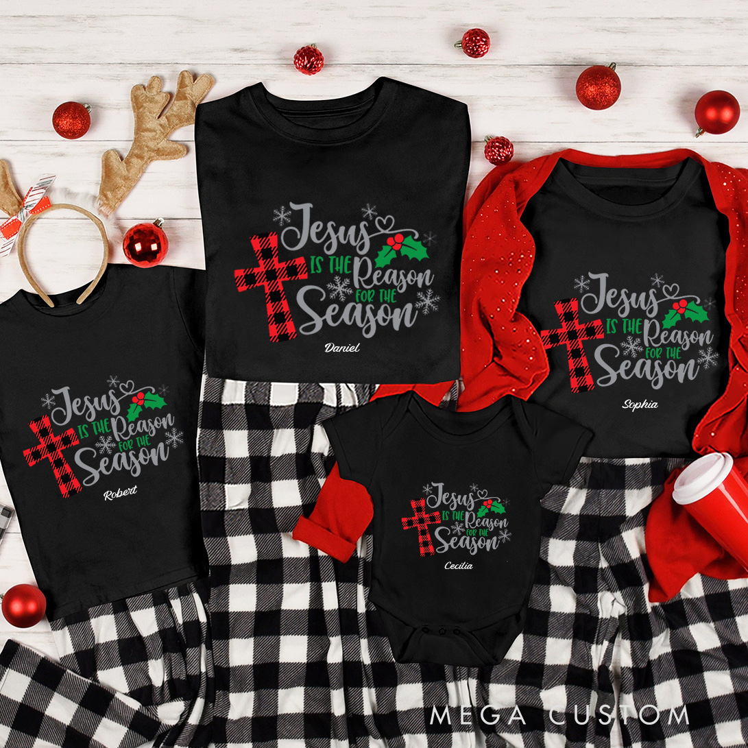 Personalized Jesus Quotes Family Matching Cotton T-Shirts with Name Religious Gift Christmas Gift for Family