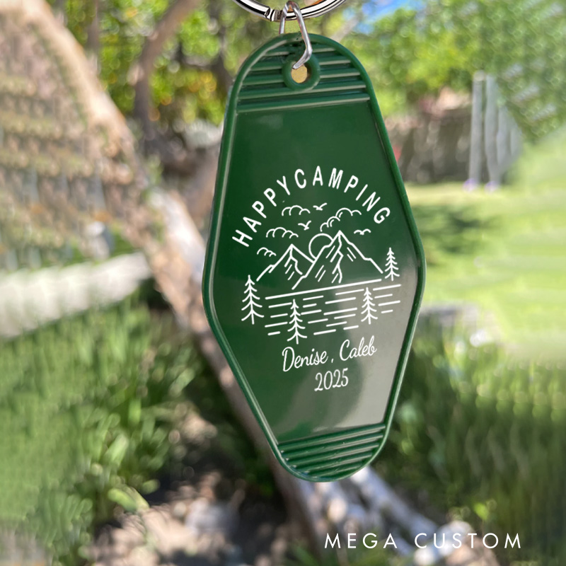 Personalized Happy Camping Keychain Outdoor Adventure Lovers Keychain Nature Hiking Keychain Gift Couple