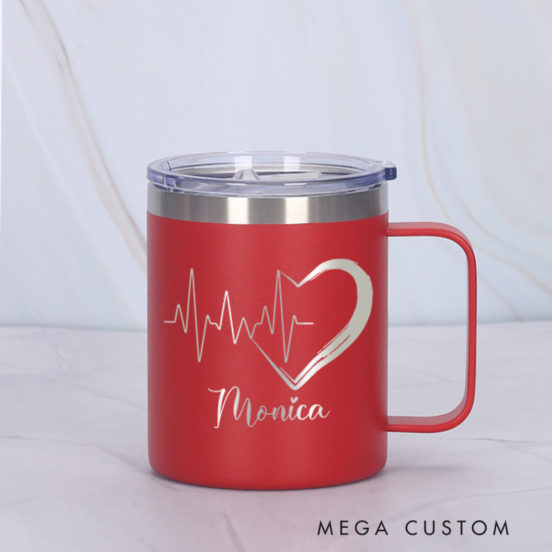 Personalized Laser Engraved Coffee Mug Custom Heartbeat Design Coffee Mugs Insulated Stainless Steel Mugs