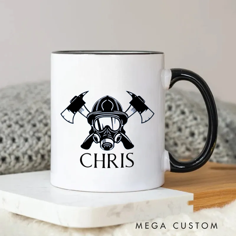 Personalized Firefighter Mug Firefighter Helmet with Axes Design Custom Name Coffee Mug Gift for Firefighters