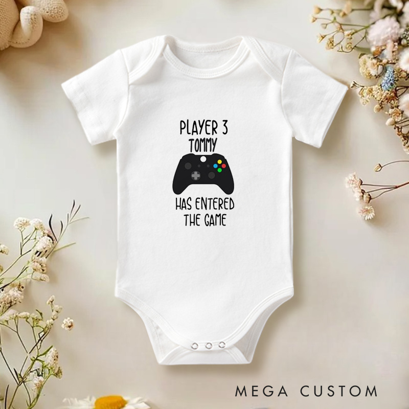 Personalized Player Three Has Entered the Game Fun Gaming Family Baby Onesie