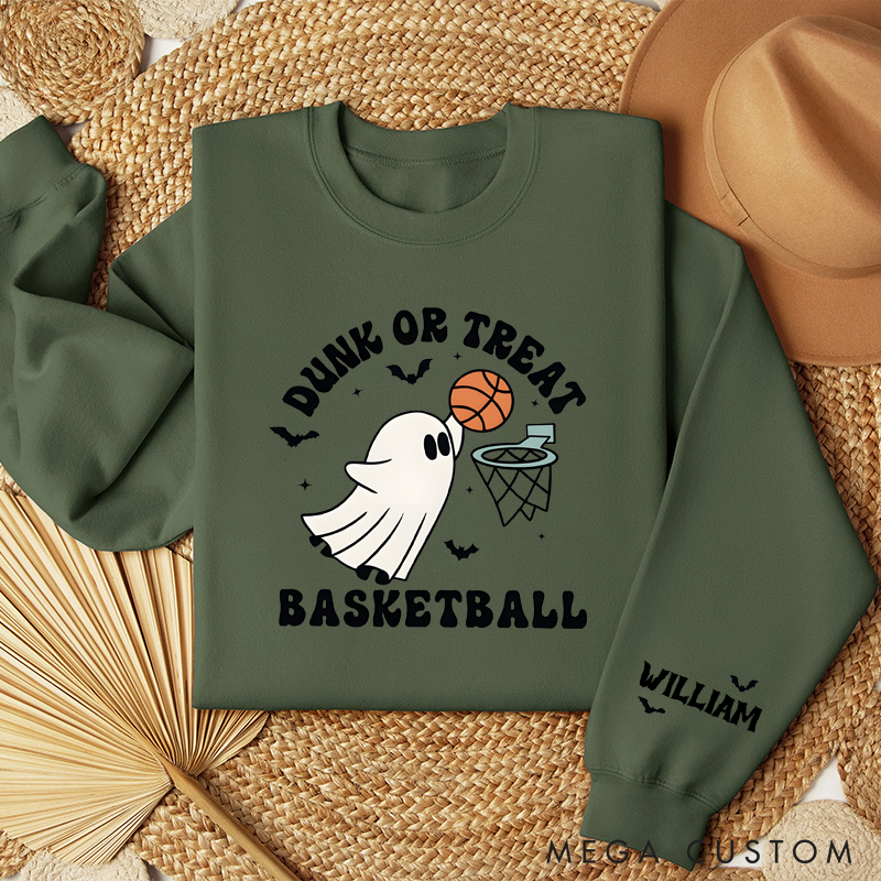Personalized Halloween Basketball Sweatshirt with Ghost Design and Custom Name