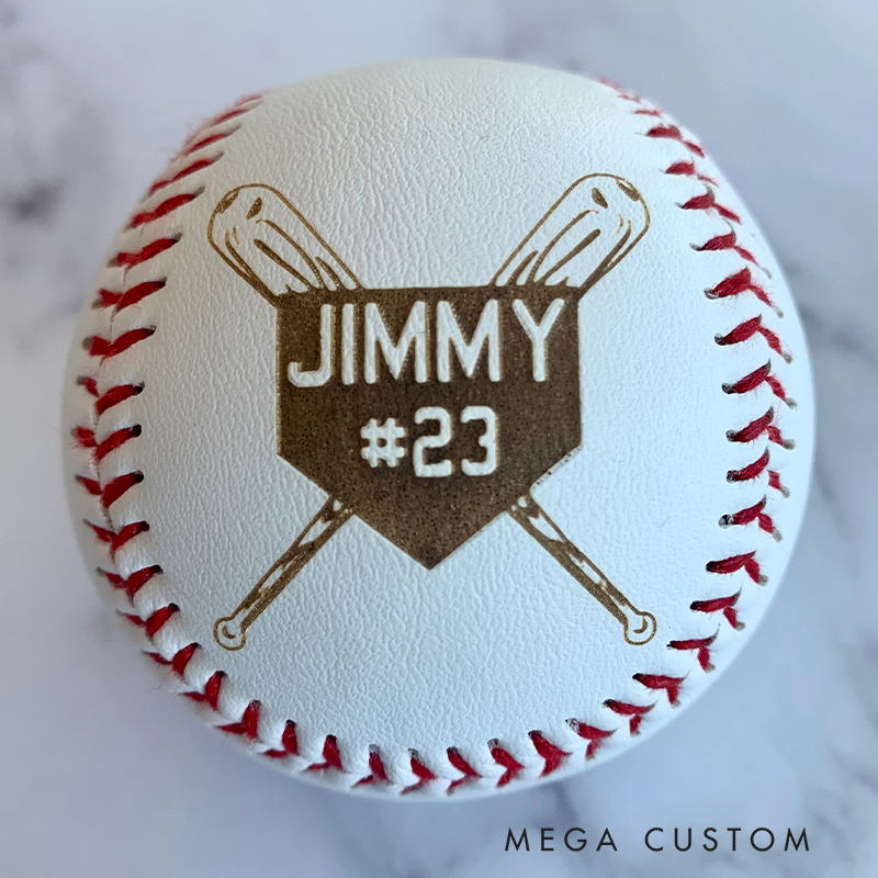 Personalized Baseball with Custom Name Number and Crossed Bats Design 