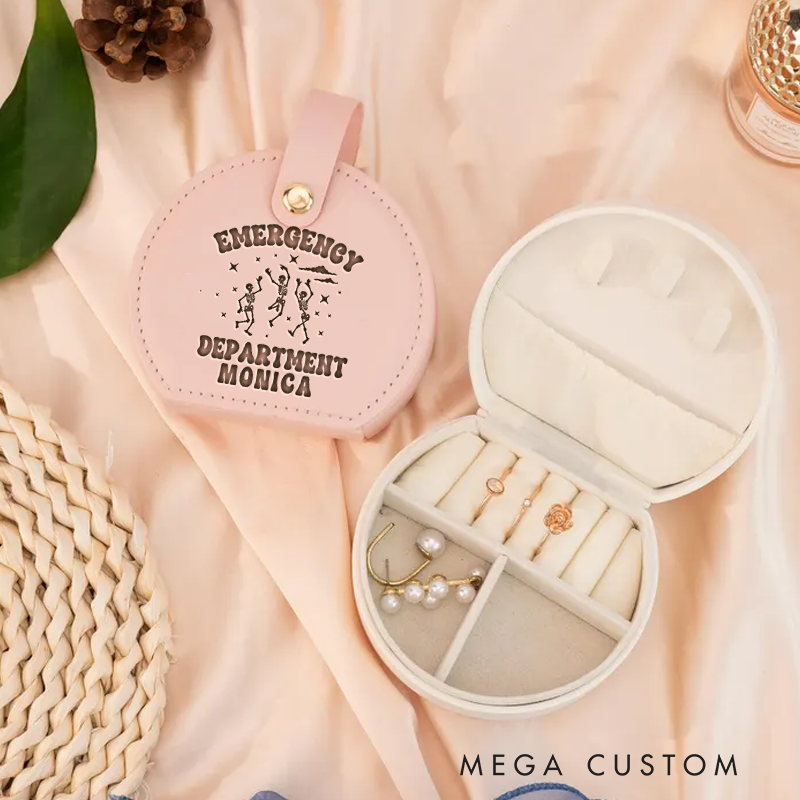 Personalized Leather Jewelry Box Engraved Emergency Department Design Nurse Jewelry Travel Case Custom Jewelry Organizer Gift