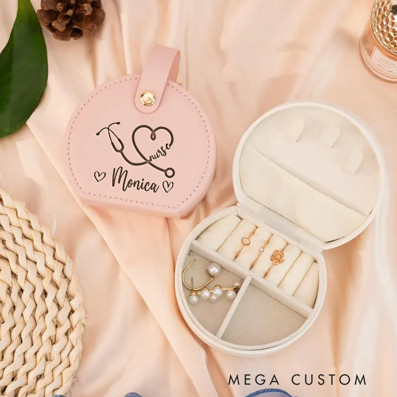 Personalized Leather Jewelry Box Engraved I Love Nursing Design Nurse Jewelry Travel Case Custom Jewelry Organizer Gift