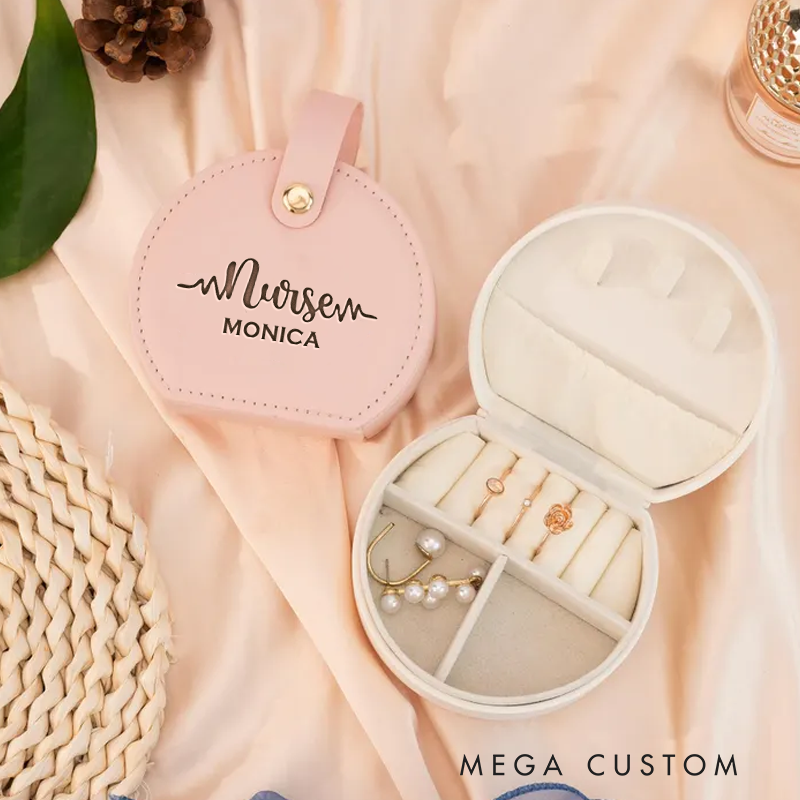 Personalized Leather Jewelry Box Engraved Nurse Script Design Nurse Jewelry Travel Case Custom Jewelry Organizer Gift