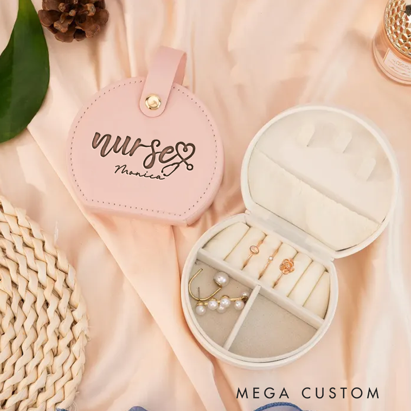 Personalized Leather Jewelry Box Engraved Nurse with Heart Stethoscope Design Nurse Jewelry Travel Case Custom Jewelry Organizer Gift