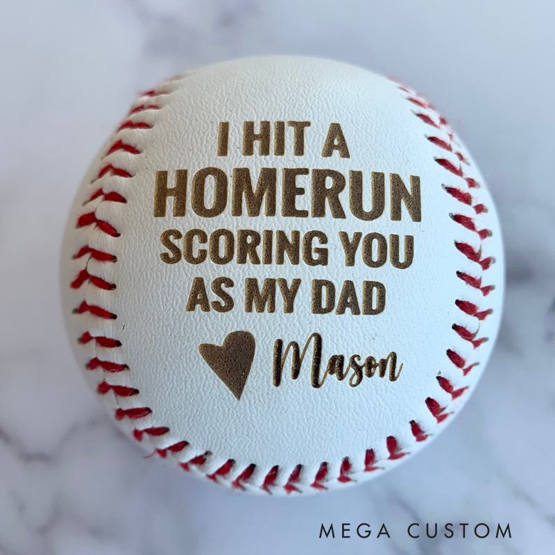 Personalized Baseball with "Home Run Dad" Message and Custom Name  
