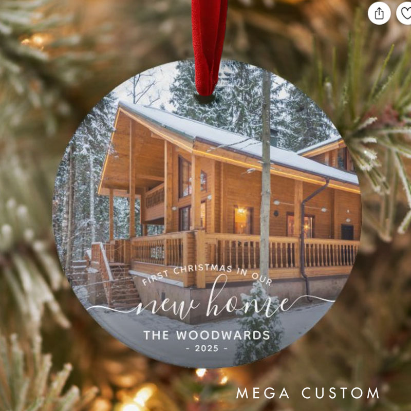 Personalized First Christmas in Our New Home Ornament Custom Photo First Christmas New Home White Script Ornament Housewarming Holiday Keepsake Gift