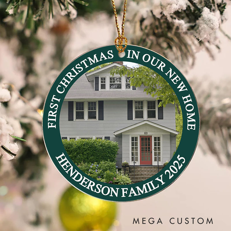 Personalized House Photos First Christmas in Our New Home Ornament 2025 Custom House Photo Design Family Name Keepsake Holiday Tree Decoration Gift