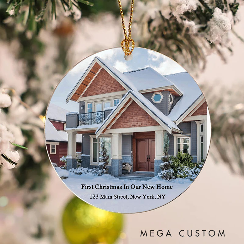 Personalized House Photo First Christmas New Home Address Acrylic Ornament Custom First Christmas in Our New Home Ornament Holiday Tree Decoration