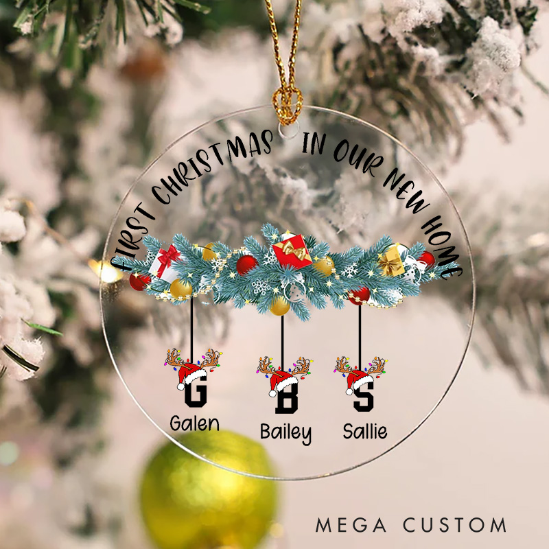 Personalized First Christmas in Our New Home Ornament 2025 Customized Family Member Name Acrylic Ornament Holiday Decoration Gift