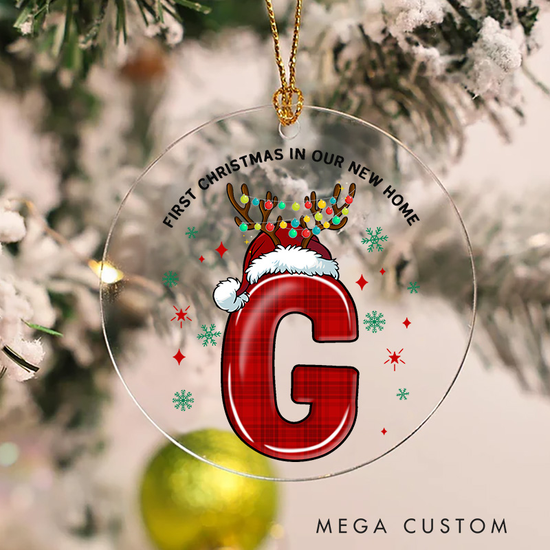 Personalized First Christmas in Our New Home Ornament 2025 Plaid Monogram Ornament Custom Keepsake Housewarming Christmas Gift
