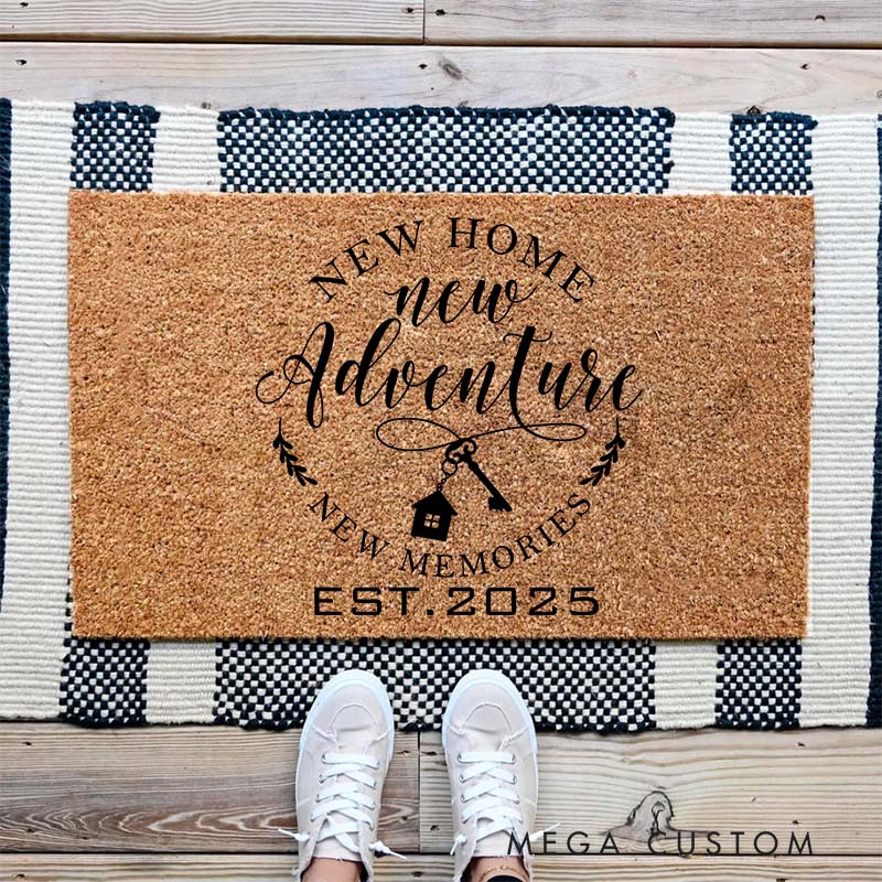 Personalized New Home Doormat New Adventure New Memories Est 2025 Design Custom Welcome Mat Housewarming Gift Indoor Outdoor Home Decor Front Door Rug