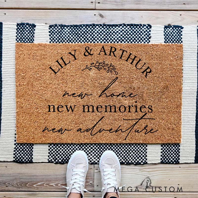 Personalized Welcome Mat Indoor Outdoor Home Decor Front Door Rug New Home Doormat New Memories New Adventure Design Custom Names Housewarming Gift