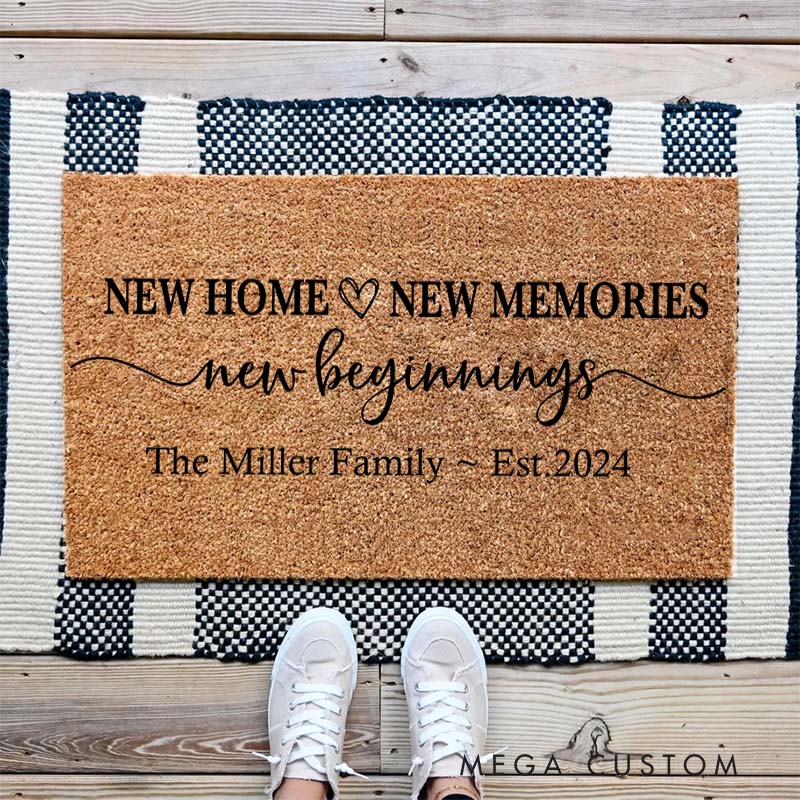 Personalized Mat Indoor Outdoor Home Decor Rug New Home Doormat New Memories New Beginnings Design Custom Family Name Housewarming Gift