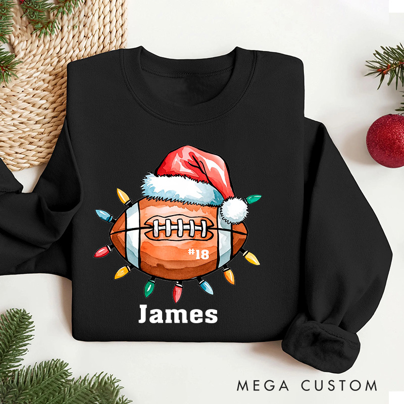 Personalized American Football Design Christmas Sweatshirt with Custom Name and Number