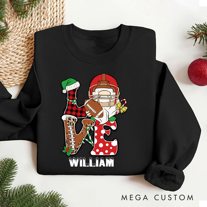 Personalized American Football Love Design Christmas Sweatshirt with Custom Name