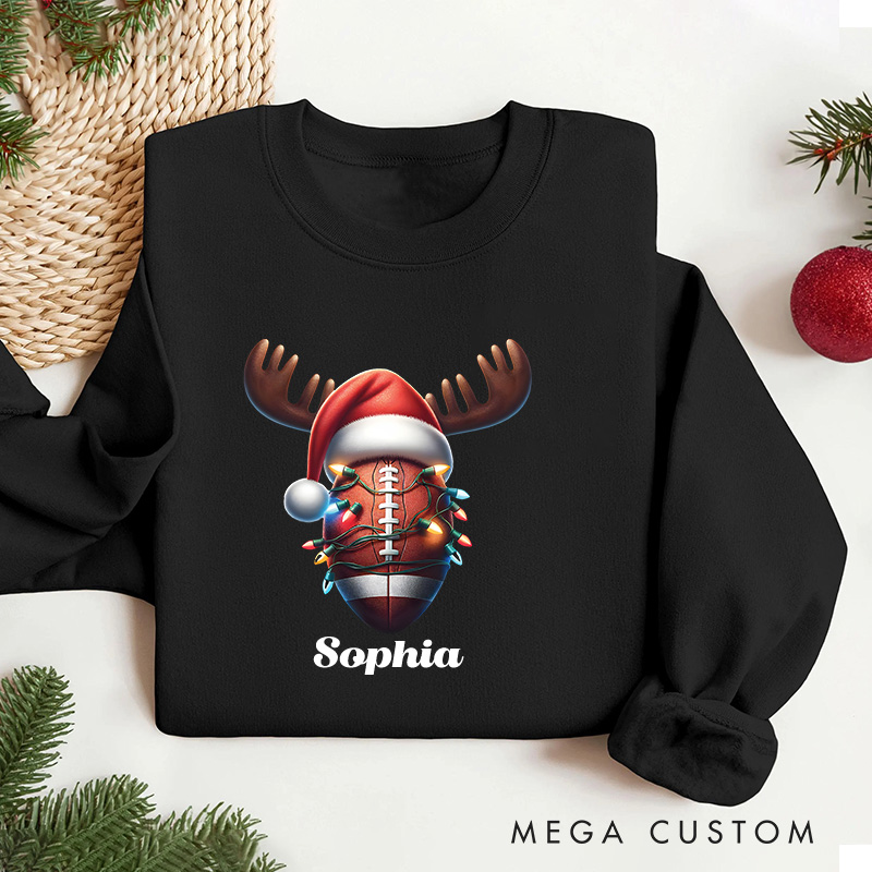 Personalized American Football Reindeer Design Christmas Sweatshirt with Custom Name