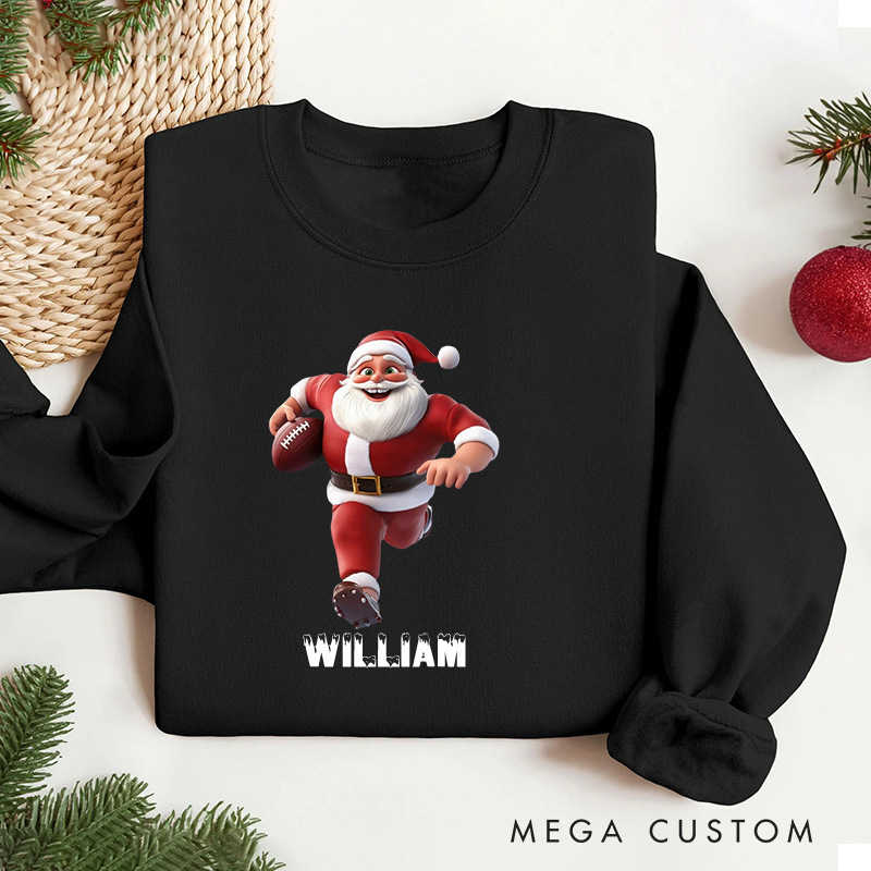 Personalized American Football Santa Christmas Sweatshirt with Custom Number for Festive Style with a Fun Twist