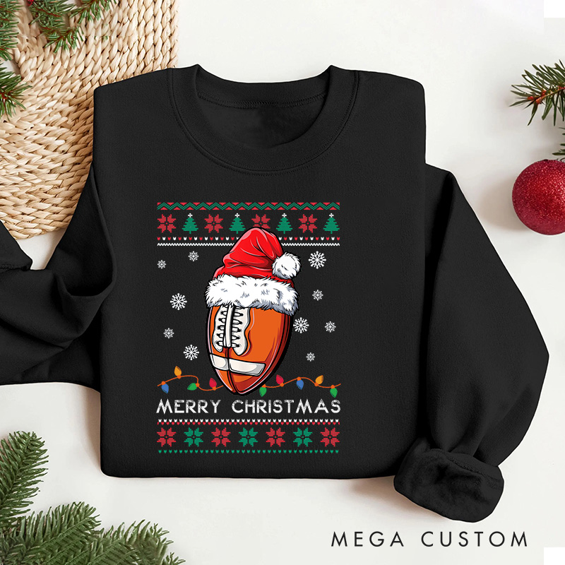 Personalized American Football Design Christmas Sweatshirt with Custom Text,Celebrate the Season in Style