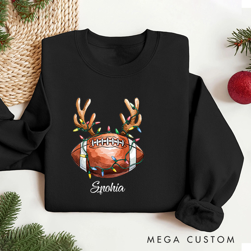 Personalized American Football Reindeer Christmas Sweatshirt with Custom Name for Holiday Cheer in Every Play