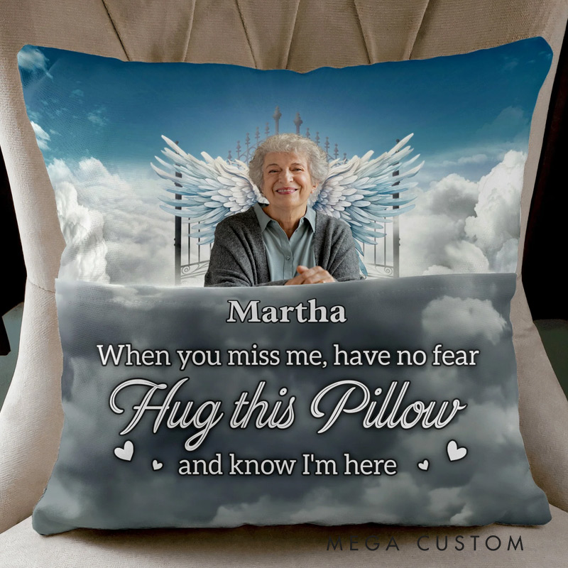 Personalized Memorial Pillow When You Miss Me Hug This Pillow Custom Photo Memory Pillow