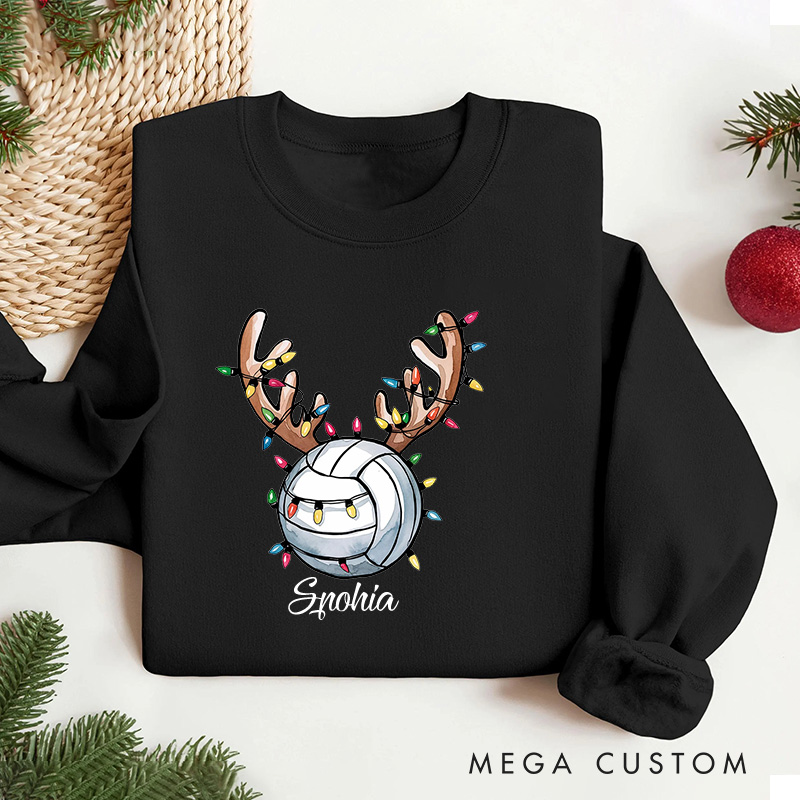 Personalized Reindeer Volleyball Christmas Sweatshirt with Custom Name