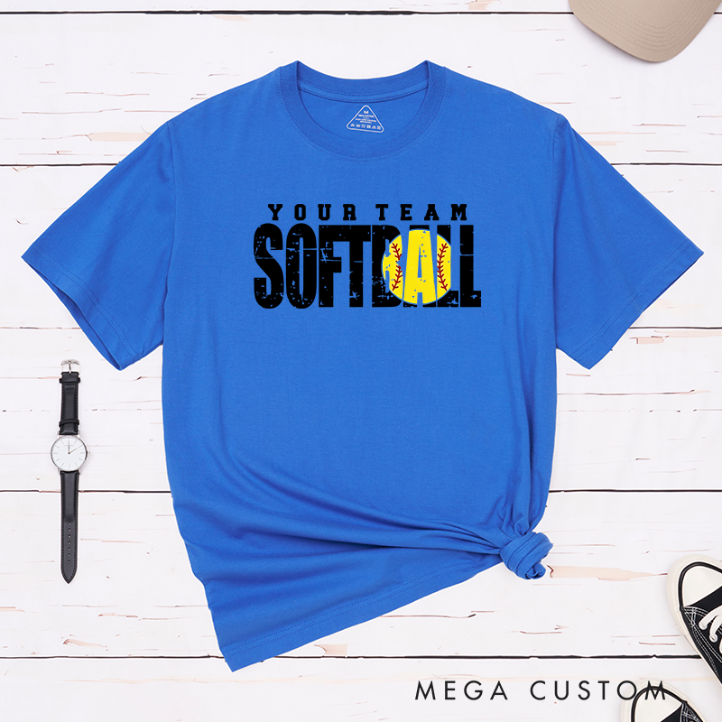 Personalized Softball T-Shirt Design Featuring Custom Team Name Bold Distressed Typography Vibrant Softball Graphic and Dynamic Layout