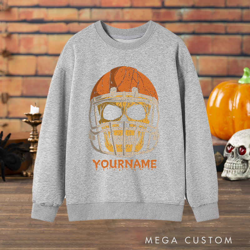 Personalized Skull American Football Halloween Sweatshirt with Custom Name for Fearless Style Sport Fans