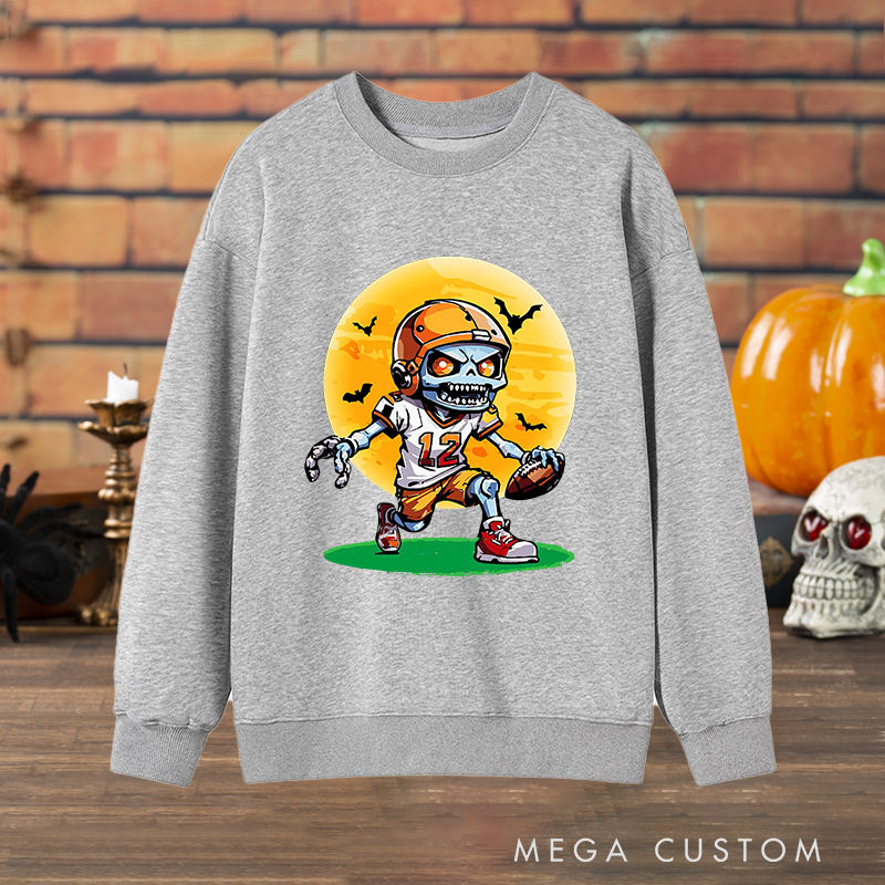 Personalized Zombie Football Halloween Sweatshirt,Add Your Number for a Spooky Touch
