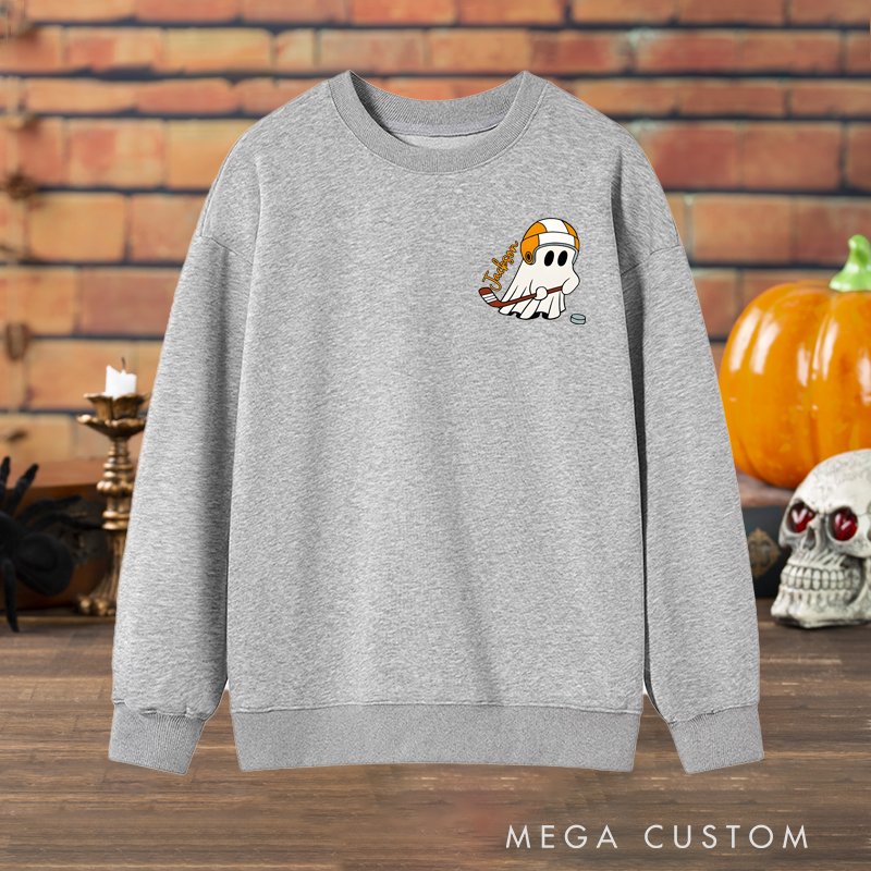Personalized Halloween Sweatshirt with Cute Ghost and Pumpkin Design and Custom Name Option