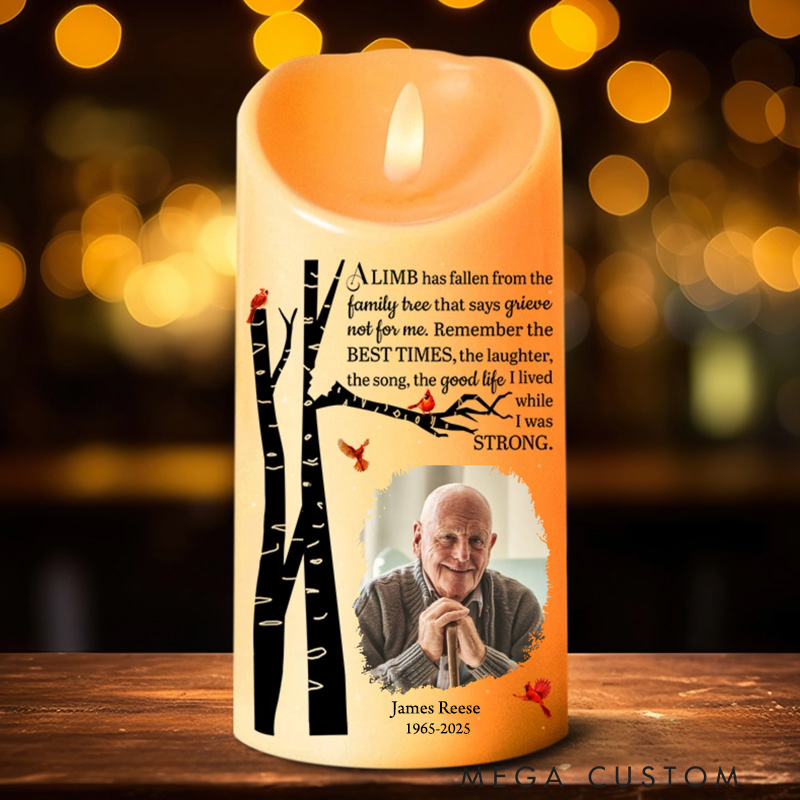 Personalized Photo LED Candle A Limb Has Fallen Memorial Gift Custom Memory Flameless LED Candle