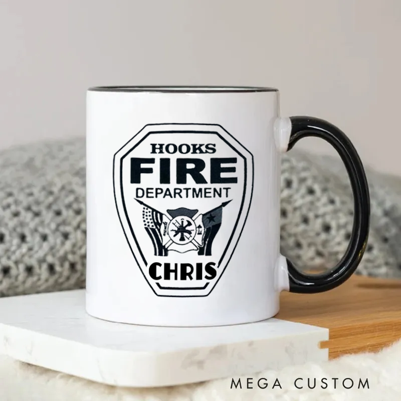 Personalized Firefighter Mug Hooks Fire Department Badge-Inspired Design with Custom Name Coffee Mug Gift for Firefighters and Departments